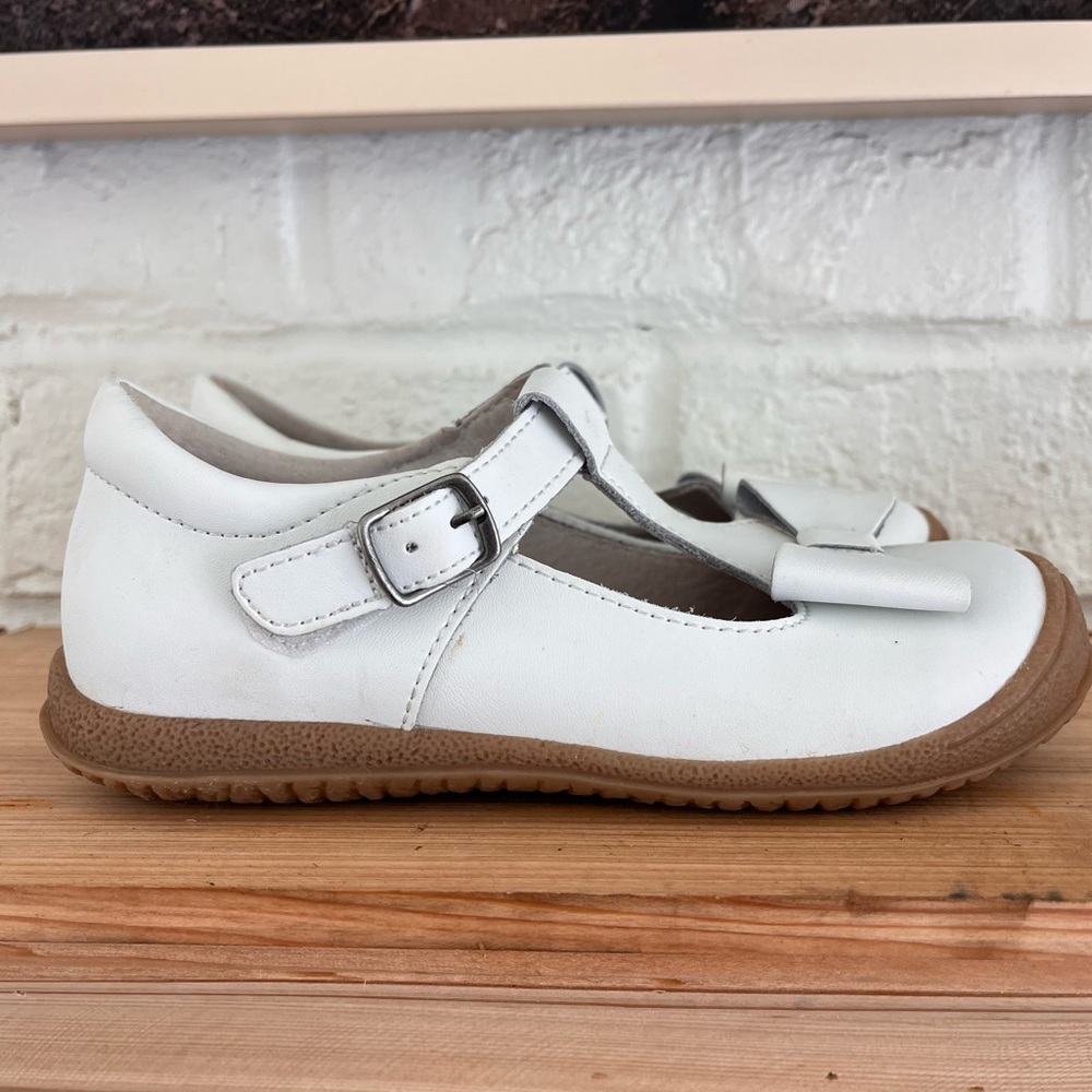 L’Amour Emma Classic Bow T-Strap Mary Jane Girls Size 12 White Leather
